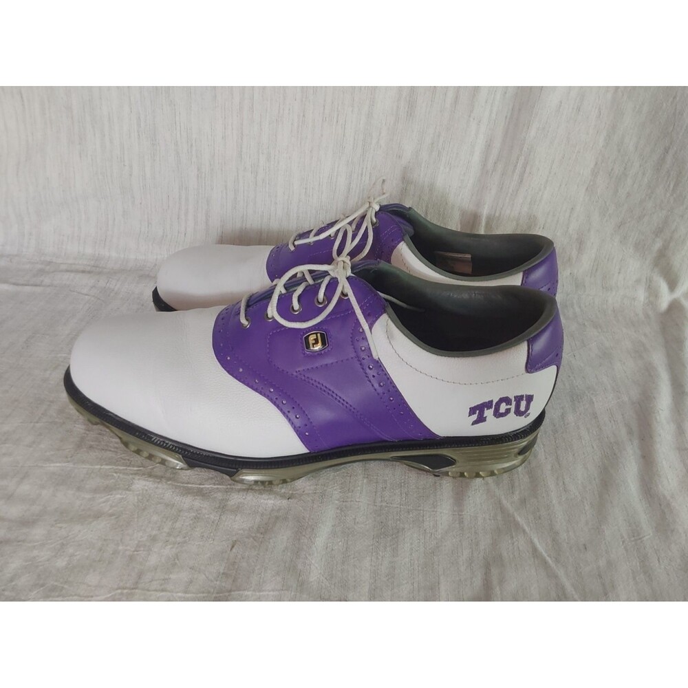 FootJoy DryJoys Tour Mens Size 11 W TCU Horned Frogs White Purple Golf Shoes
